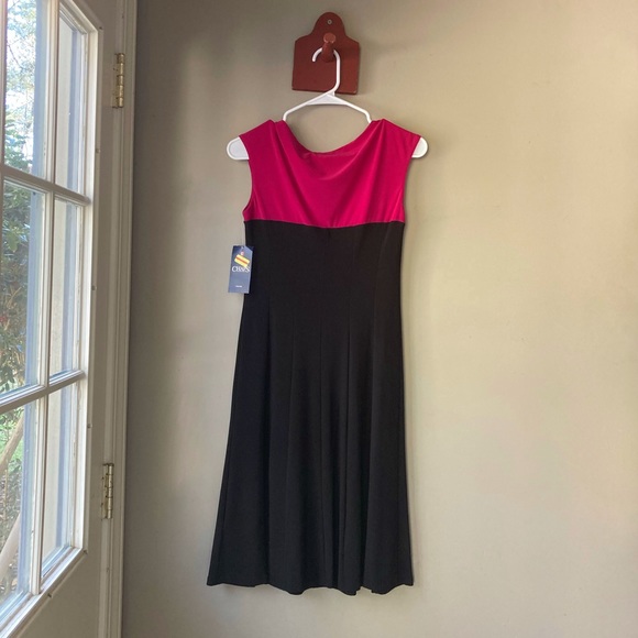 Chaps Black & Pink Colorblock Short Sleeve Midi Dress S NWT - Picture 3 of 6